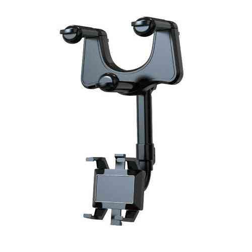 Close-up of Car Rearview Mirror Swivel Navigation Bracket. Durable ABS construction with adjustable phone holder for hands-free navigation support.