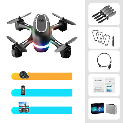 Mini remote control airplane with LED lights and accessories, featuring a 720P camera option for enhanced aerial photography and stable flight.