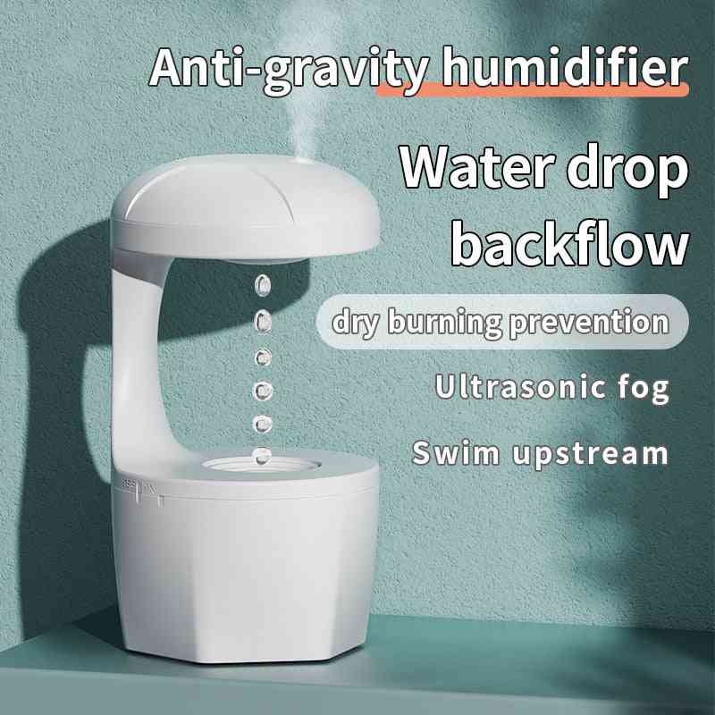 Anti-gravity humidifier with water drop backflow effect. Features ultrasonic fog and dry burning prevention for safe operation.