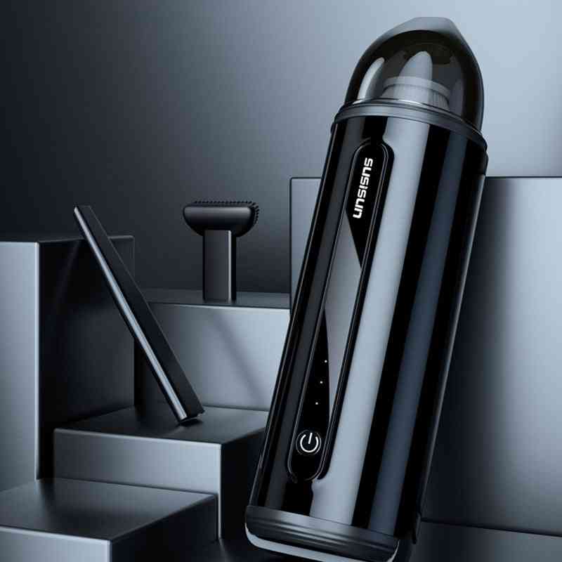 Sleek black cordless vacuum cleaner with a modern design. Comes with multiple attachments for versatile cleaning applications.