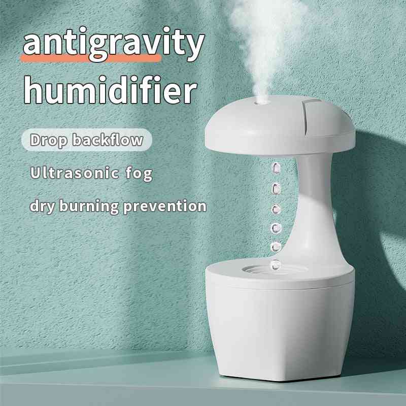 Anti-gravity humidifier with ultrasonic fog and drop backflow effect. Prevents dry burning for safe and continuous use.