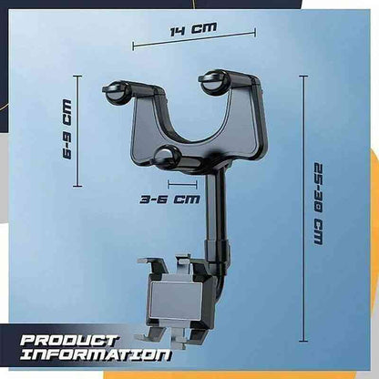 Detailed dimensions of Car Rearview Mirror Swivel Navigation Bracket. Adjustable mount fits rearview mirrors for secure and hands-free phone support.